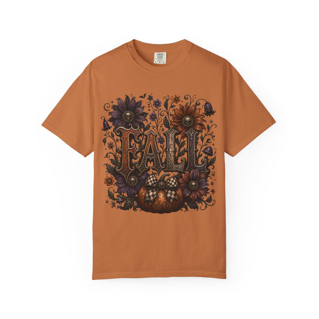 Fall Floral Pumpkin Long Sleeve Tee - Whimsical Goth Floral Fall Graphic T-Shirt. midnight Eye, LLC