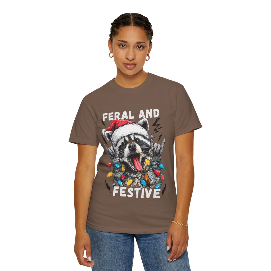Feral and Festive Funny Raccoon Christmas T-Shirt - Racoon Graphic T-Shirt