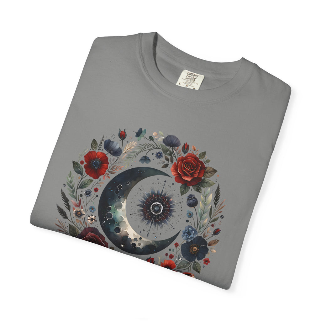 Mystical Moon T-Shirt — “Stay Mystical” Floral Crescent Tee - Dark Aesthetic T-Shirt - Midnight Eye, LLC
