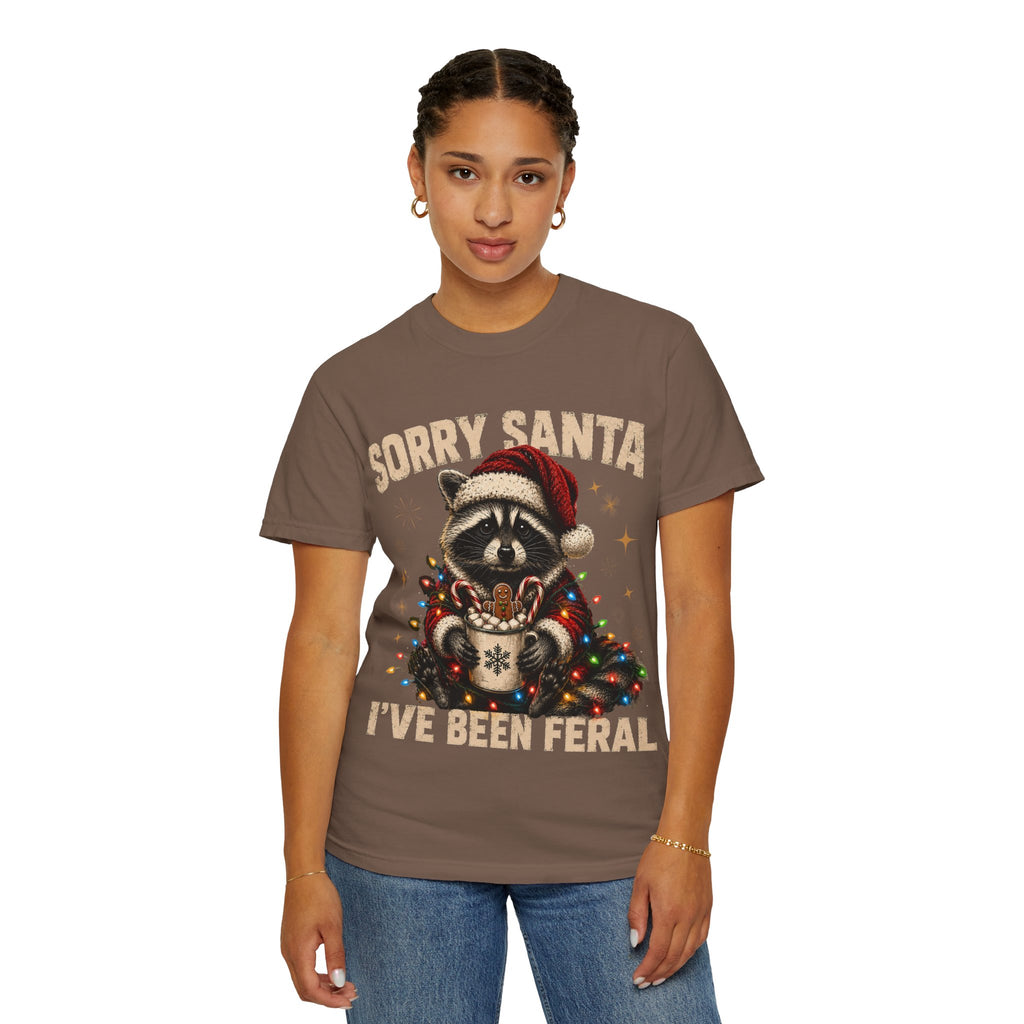 Sorry Santa I've Been Feral Cute Raccoon Christmas T-Shirt - Funny Racoon Tee