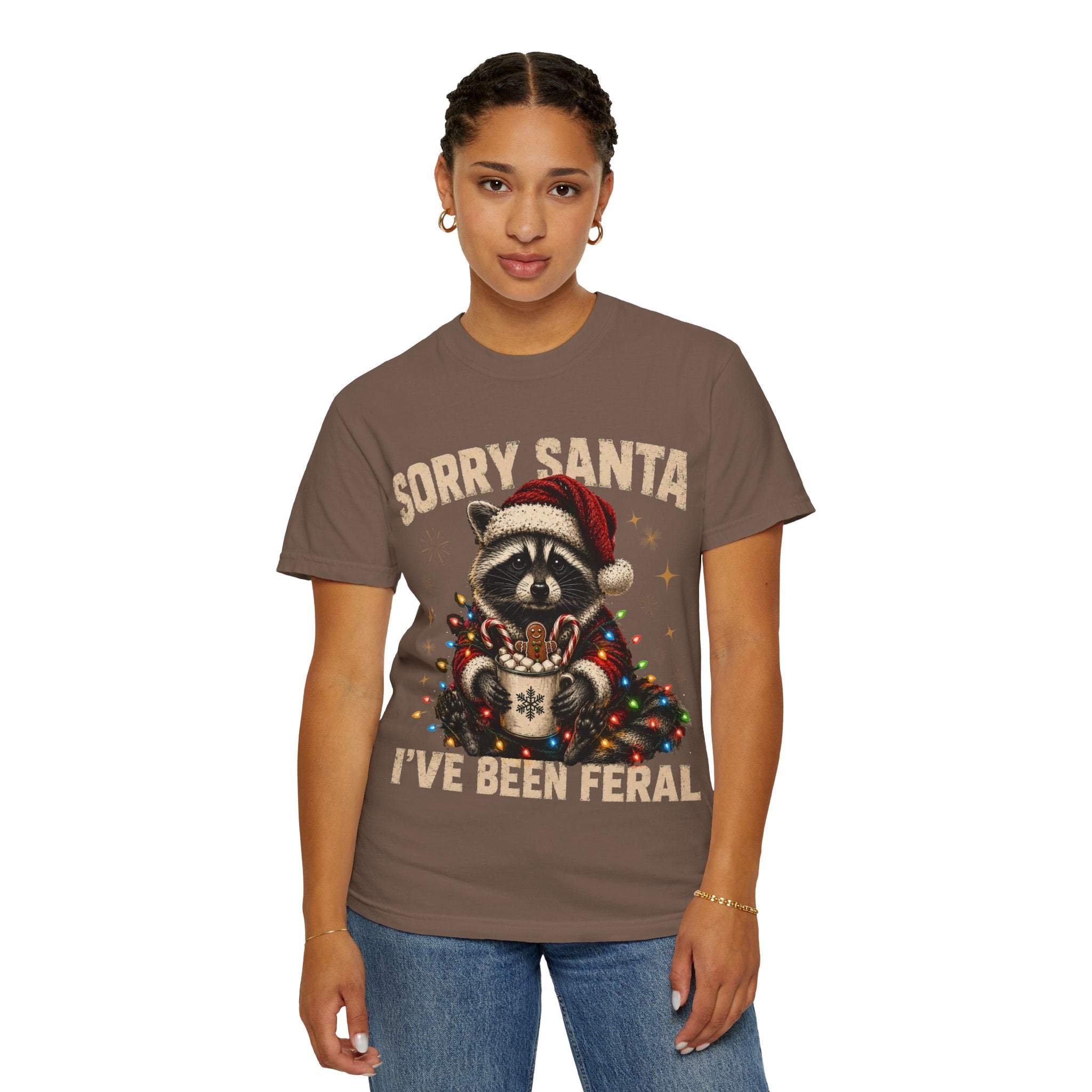 Sorry Santa I've Been Feral Cute Raccoon Christmas T-Shirt - Funny Racoon Tee