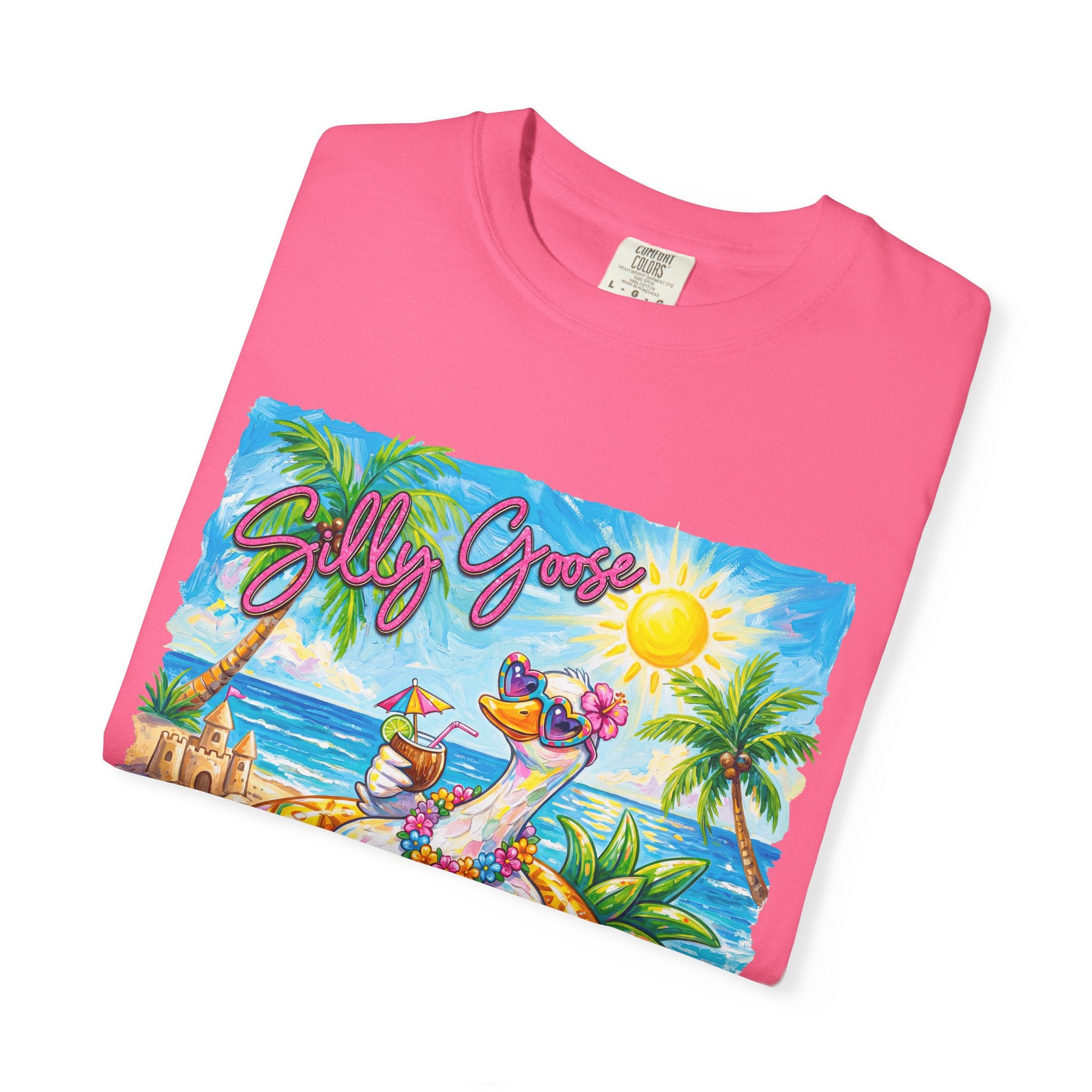 Silly Goose Summer T-Shirt - Colorful Summer Girl Tee - Beach Tee - Tropical T-Shirt, Midnight Eye, LLC