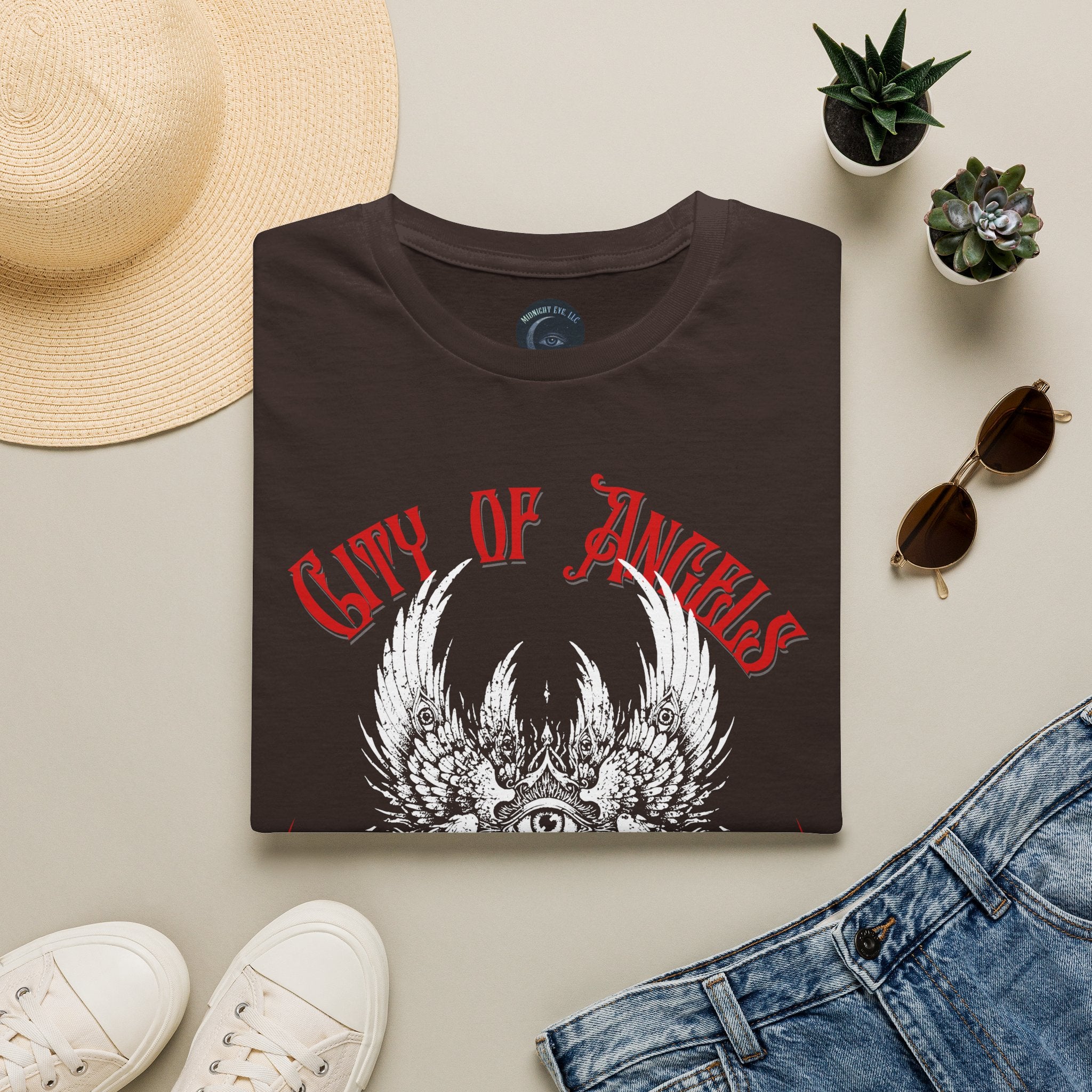 Winged Eye & Red Rose Graphic Tee — Streetwear T-Shirt - Goth Distressed Tee. Midnight Eye, LLC.