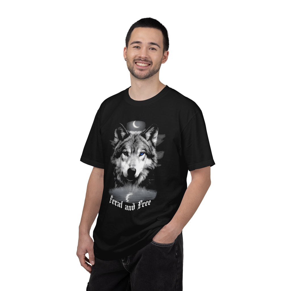 Feral and Free Vintage Moon Wolf T-Shirt -  Moon and Wolf Dark Aesthetic Tee. Midnight Eye, LLC
