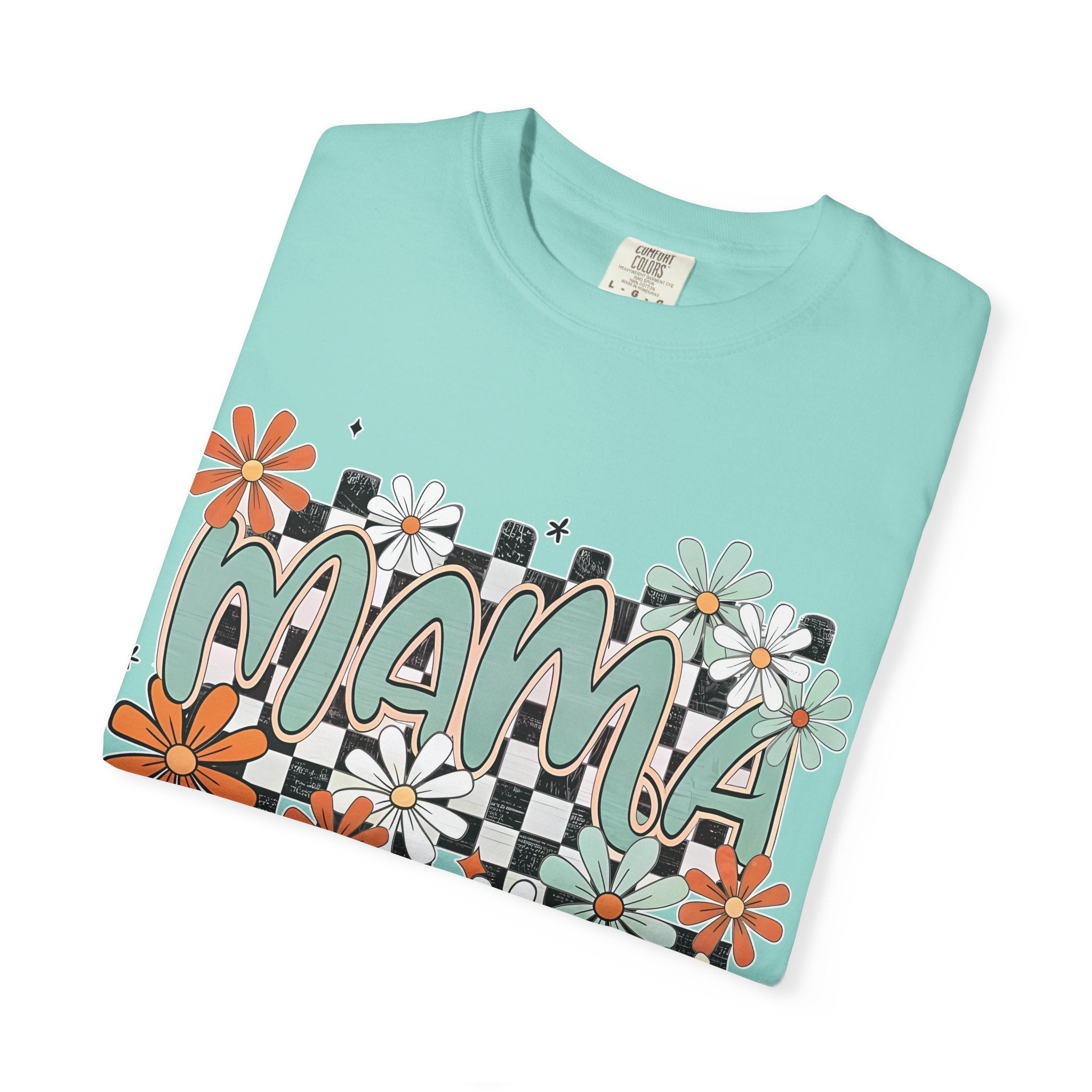 Mama Floral Graphic T-Shirt — Retro Checkerboard Mom Tee