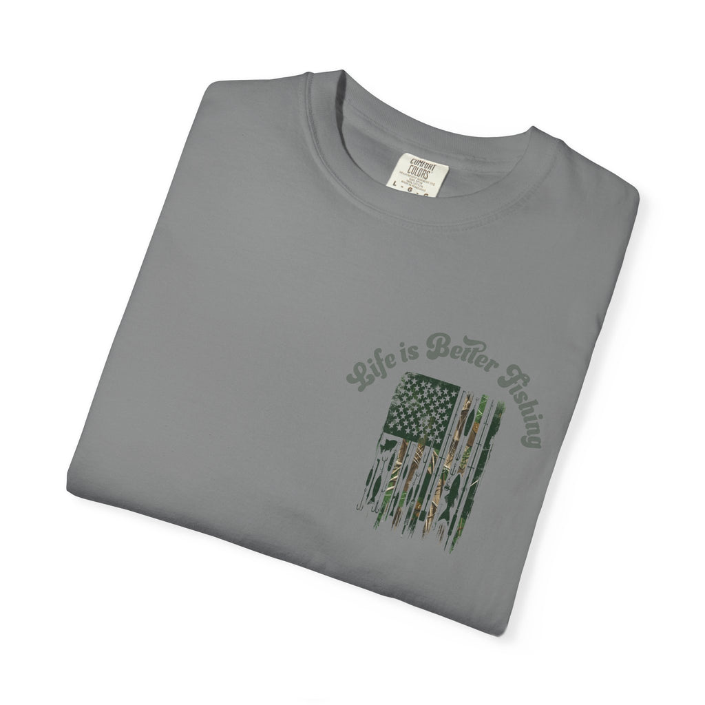 Fishing Flag T-Shirt — "Life is Better Fishing" Graphic Tee - Patriotic Tee - Father's Day T-Shirt - Midnight Eye, LLC