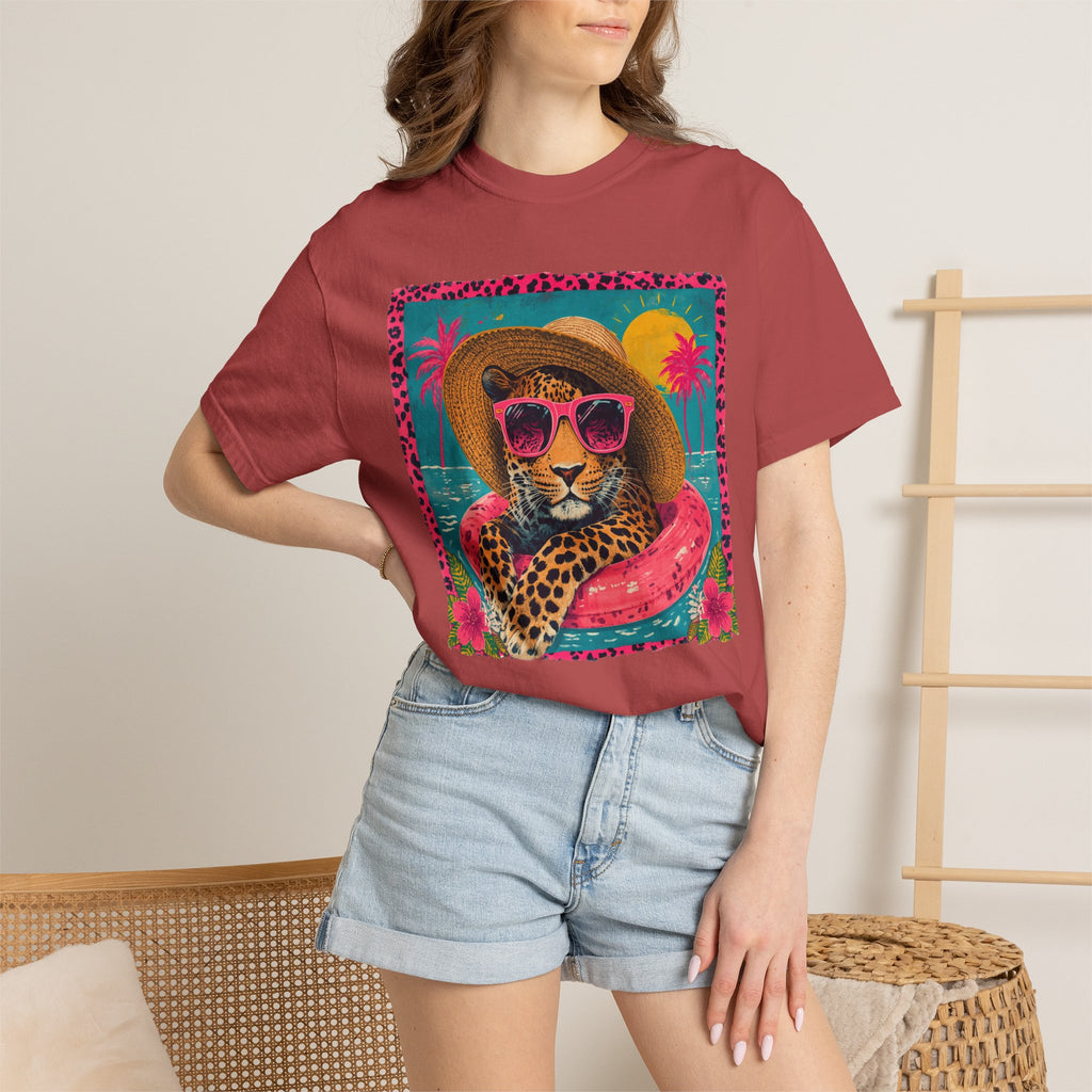 T-Shirt — Tropical Leopard in Sunglasses Summer Graphic - Sassy Vacation T-Shirt. Midnight Eye, LLC.
