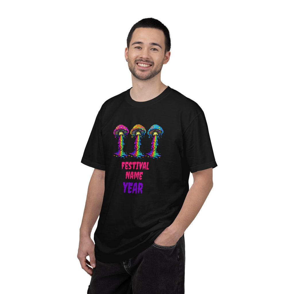 Personalized Rave Mushroom T-Shirt – Festival Tee. Enter Text and Year of Your Festival - Midnight Eye, LLC