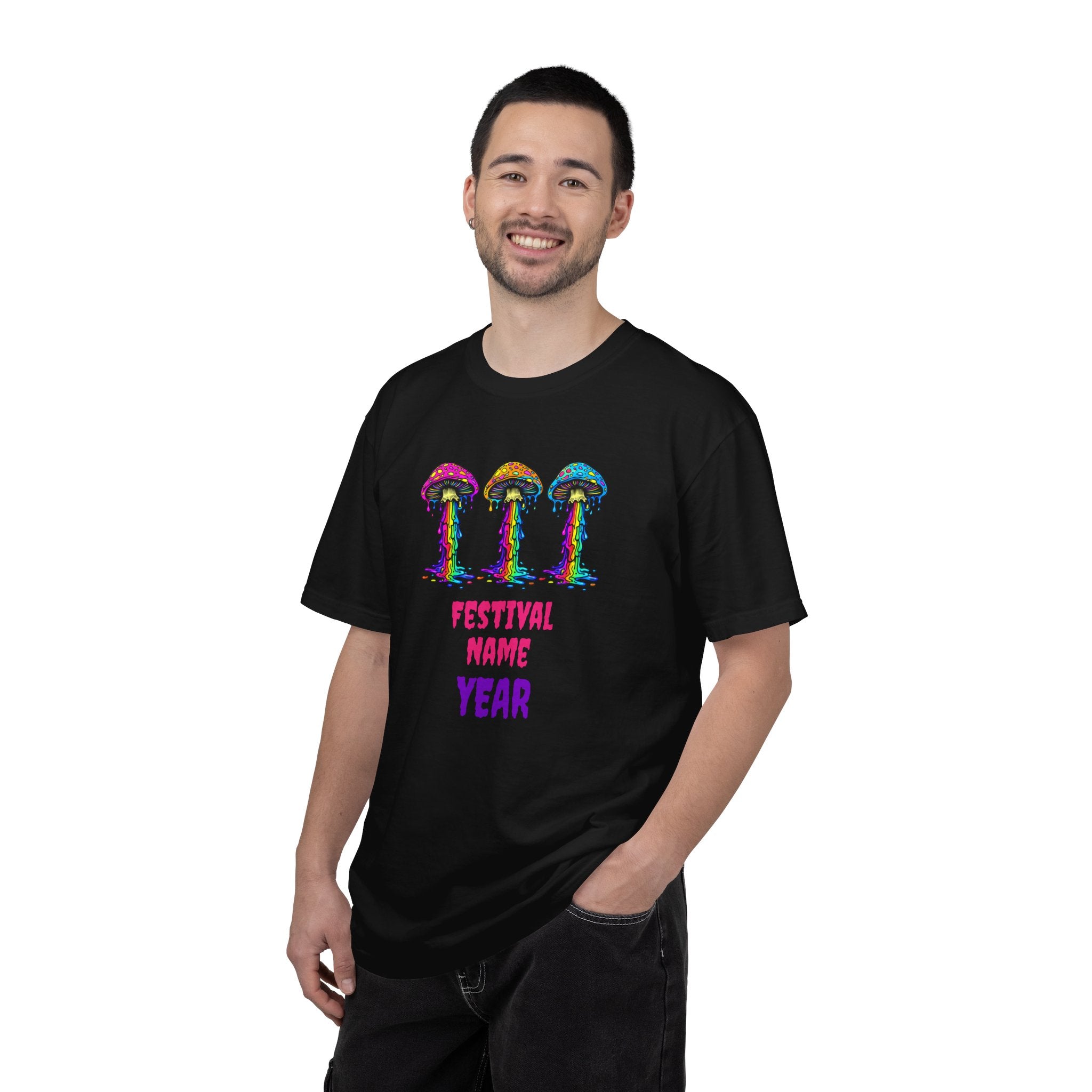 Personalized Rave Mushroom T-Shirt – Festival Tee. Enter Text and Year of Your Festival - Midnight Eye, LLC