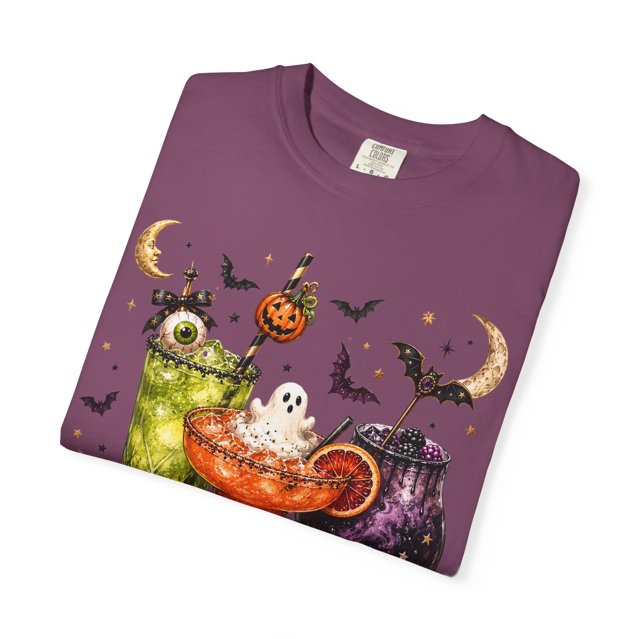 Halloween Cocktail T-Shirt — Spooky Drinks, Cute Bats & Pumpkins. Midnight Eye, LLC