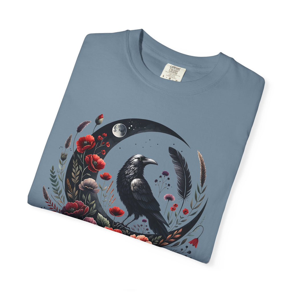 Moon Raven Floral T-Shirt — "Midnight Bloom" Graphic Tee - Mystical Moon Tee - Dark Aesthetic T-Shirt