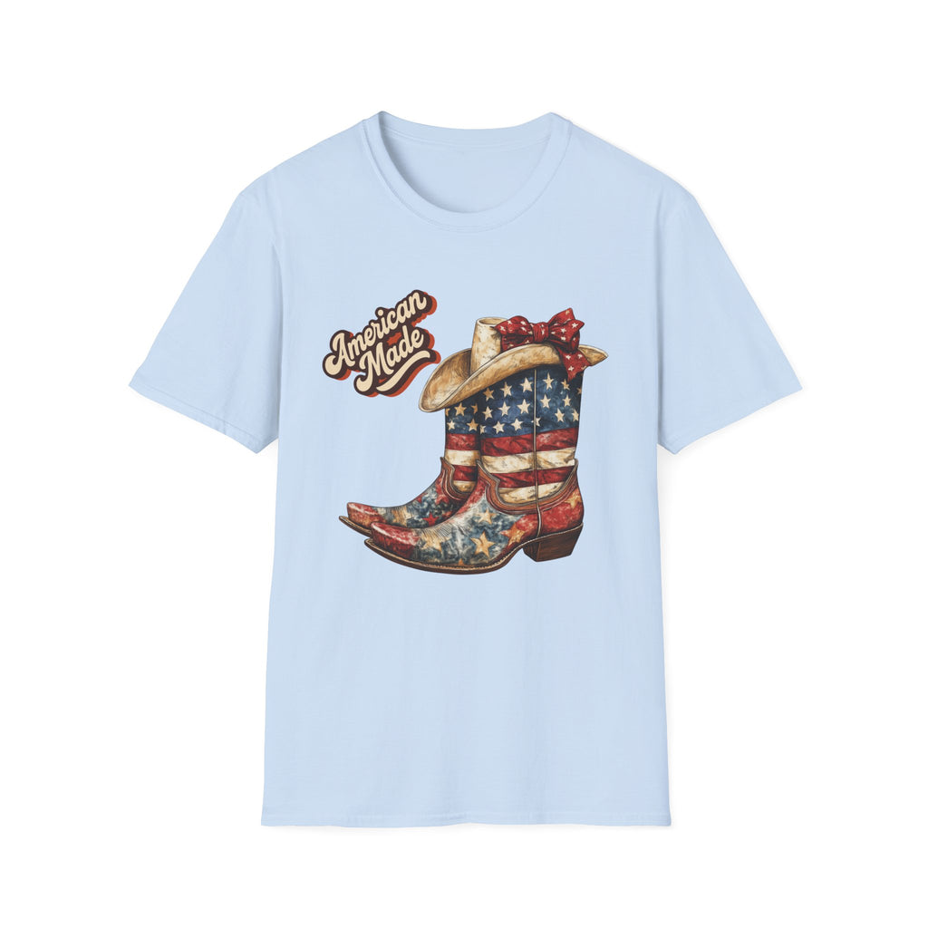 American Made Flag Girl Boots T-Shirt - Vintage Cowgirl Boots - Vintage Tee - Midnight Eye, LLC