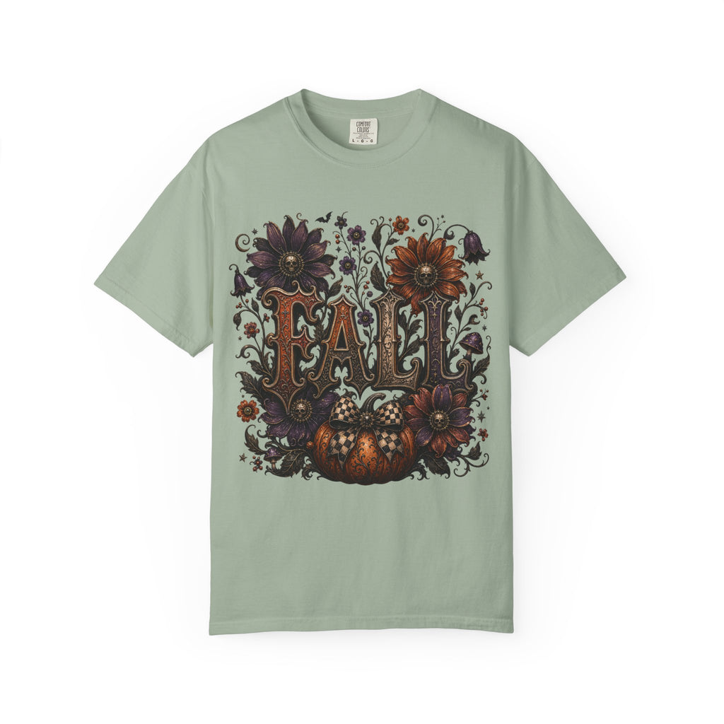 Fall Floral Pumpkin Long Sleeve Tee - Whimsical Goth Floral Fall Graphic T-Shirt. midnight Eye, LLC