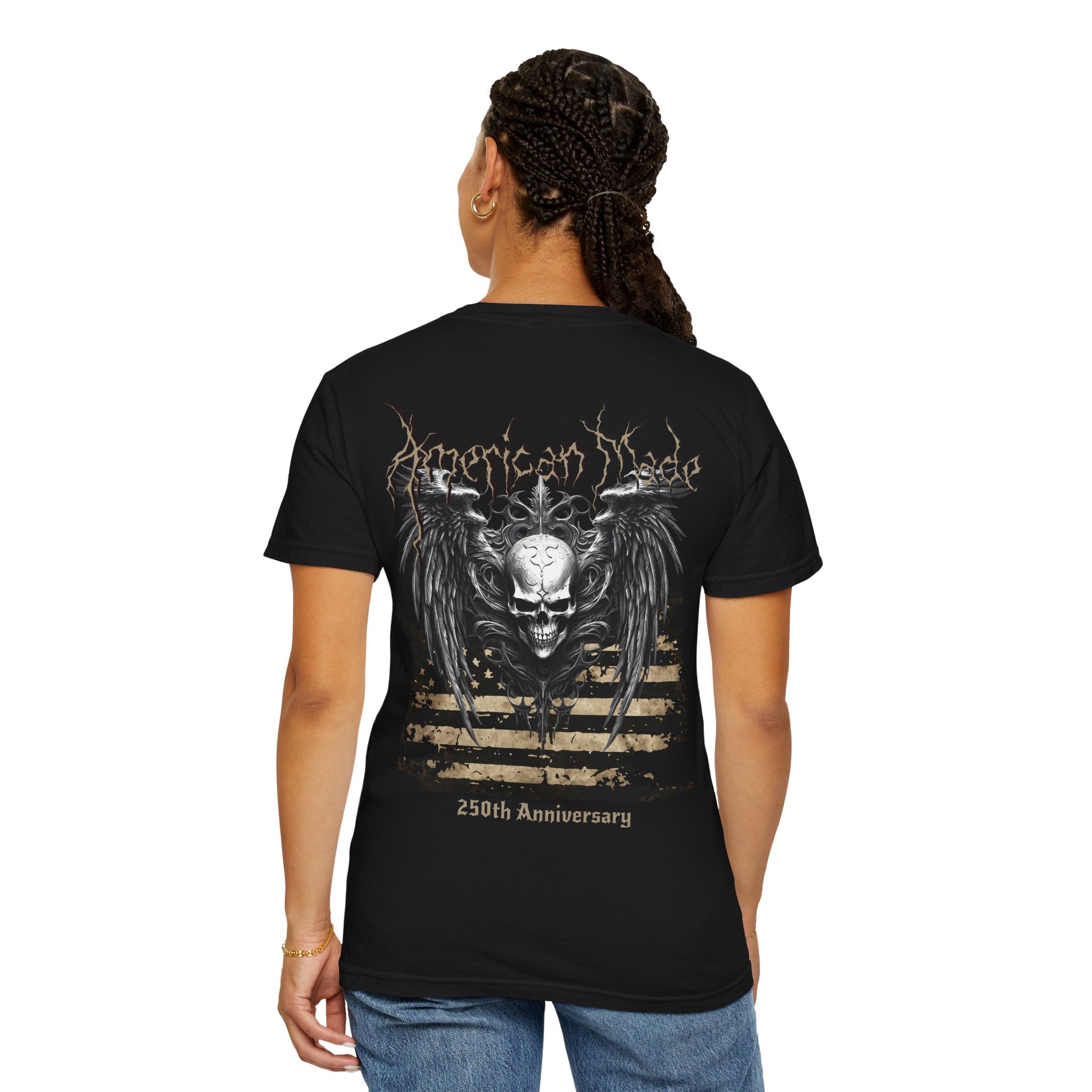 Skull Wings T-Shirt — 250th Anniversary Gothic American Flag Tee - Patriotic Tee - Midnight Eye, LLC