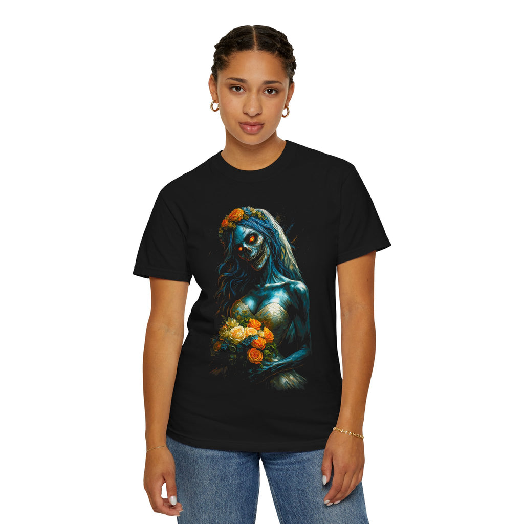 Zombie Bride Floral Skull T-Shirt — Gothic Halloween Horror Tee
