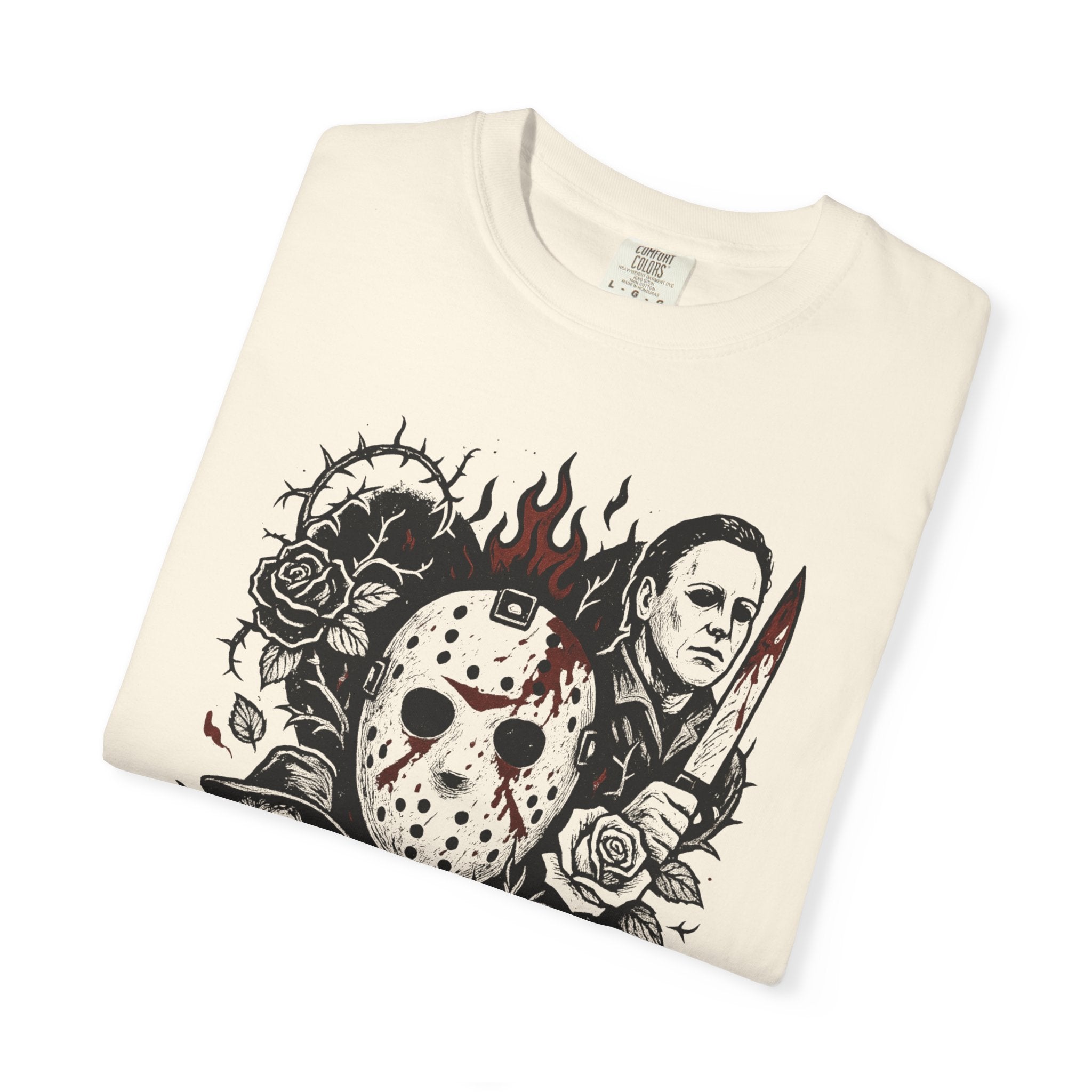 Horror Icons T-Shirt — Spooky Movie Killers Vintage Horror Mashup Tee. Midnight Eye, LLC