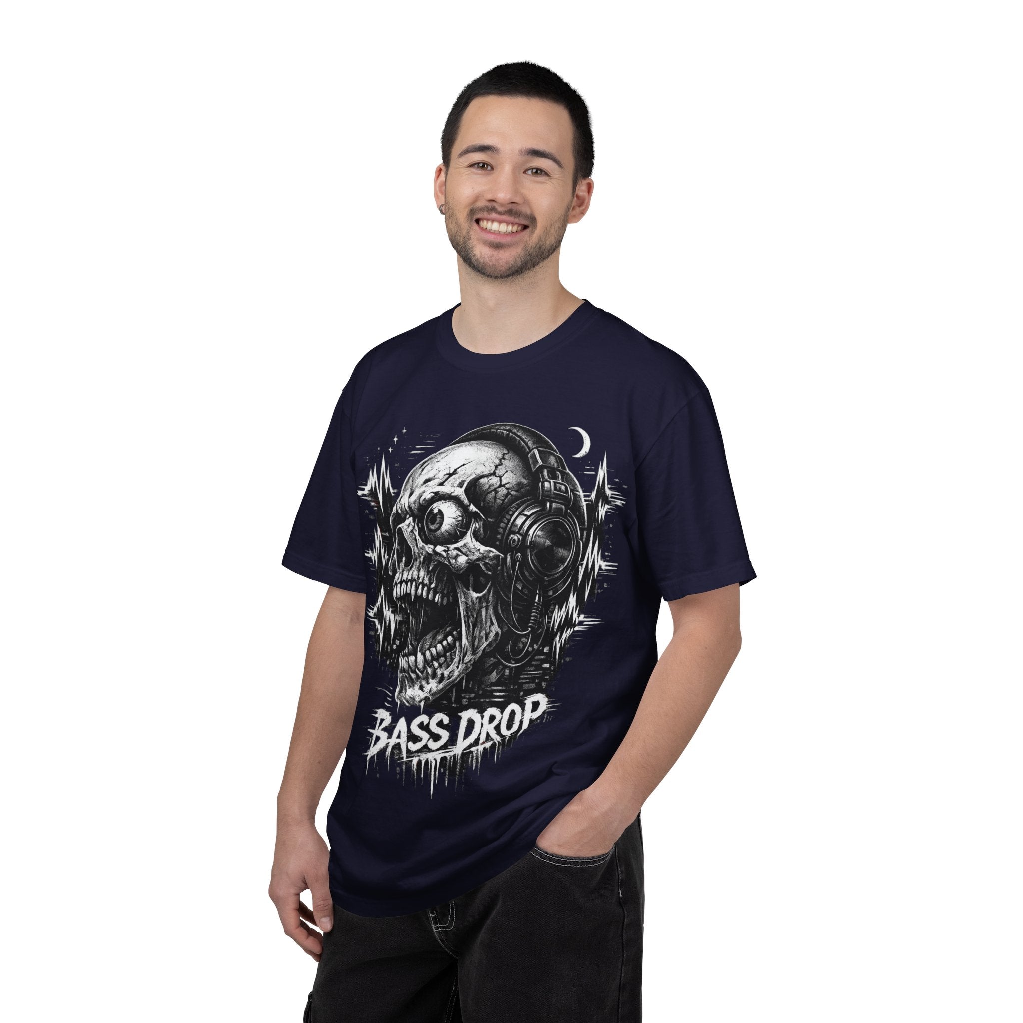 Bass Drop Skull T-Shirt — DJ Headphones Graphic Tee - Streetwear T-Shirt. Midnight Eye, LLC