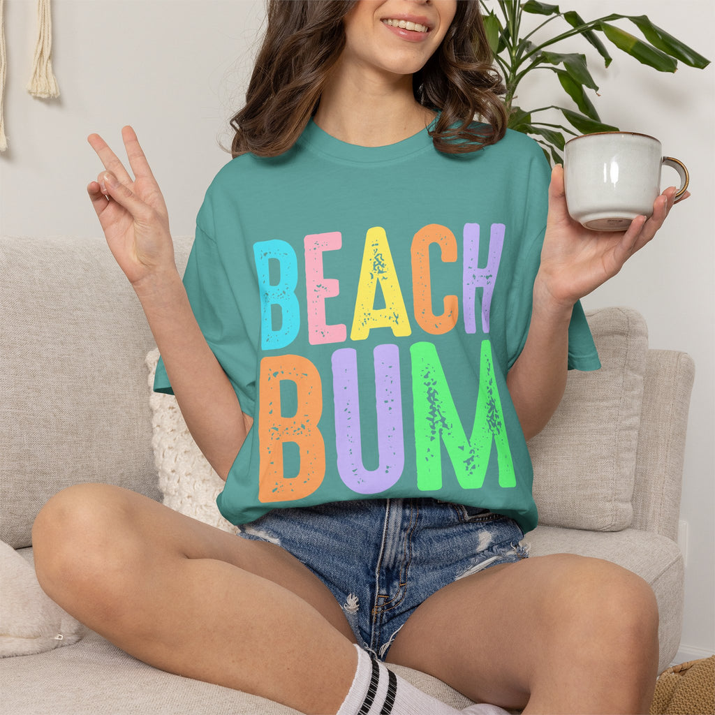 Beach Bum Summer T-Shirt — Bright Colorful Beach Tee. Midnight Eye, LLC