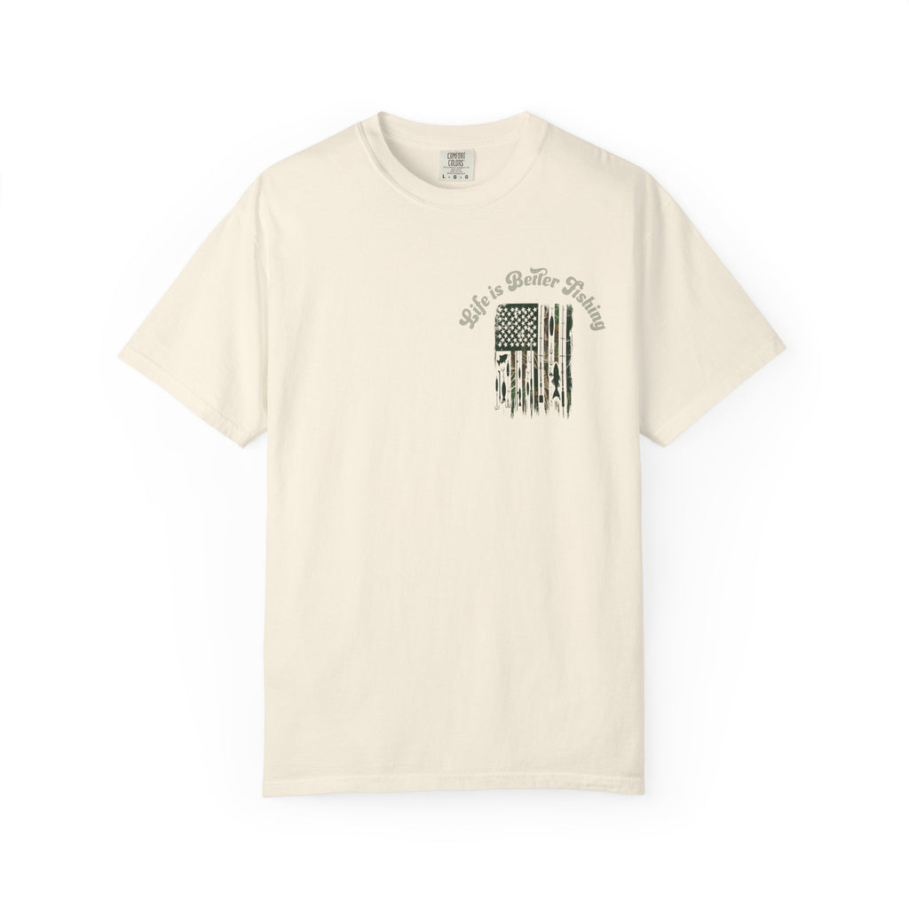 Fishing Flag T-Shirt — "Life is Better Fishing" Graphic Tee - Patriotic Tee - Father's Day T-Shirt - Midnight Eye, LLC
