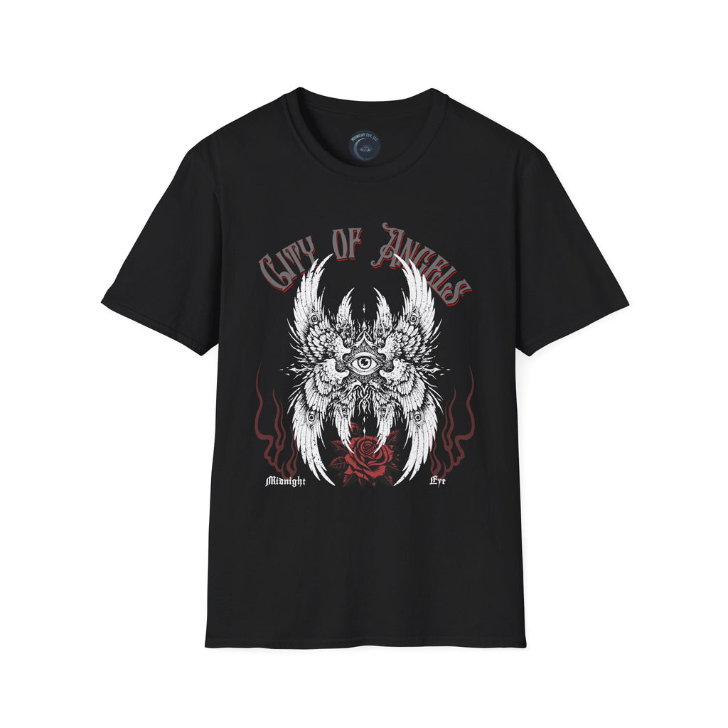 Winged Eye & Red Rose Graphic Tee — Streetwear T-Shirt - Goth Distressed Tee - Midnight Eye, LLC