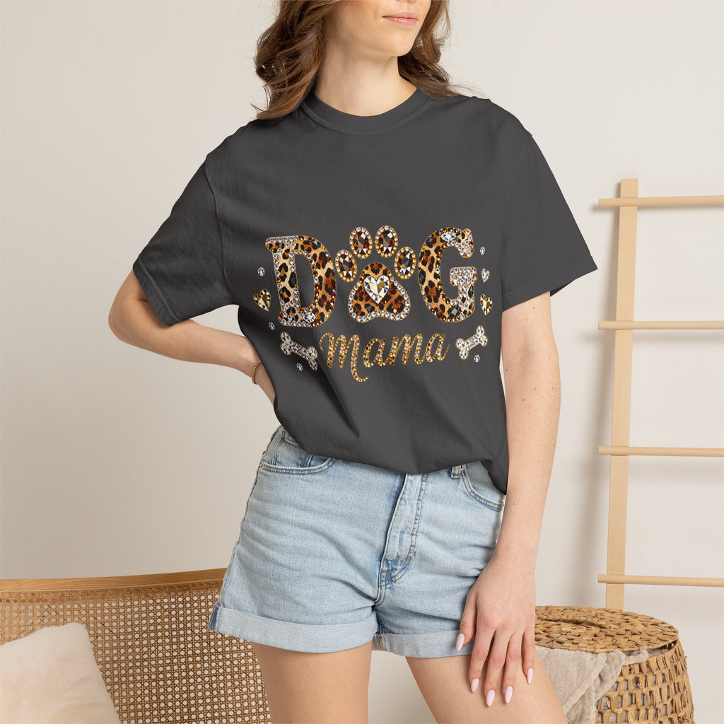 Faux Diamond Print Dog Mama Leopard Paw T-Shirt — Vintage Dog Mom Tee. Midnight Eye, LLC. 
