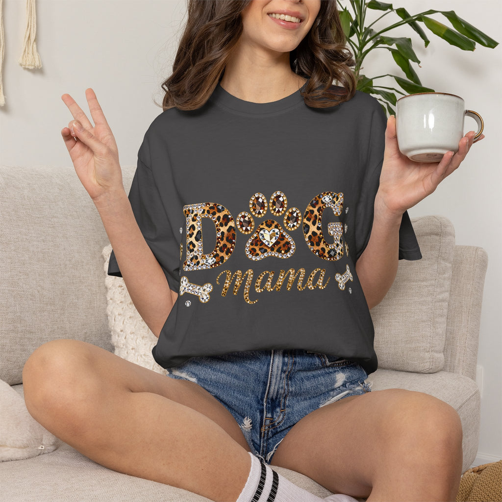 Faux Diamond Print Dog Mama Leopard Paw T-Shirt — Vintage Dog Mom Tee. Midnight Eye, LLC. 