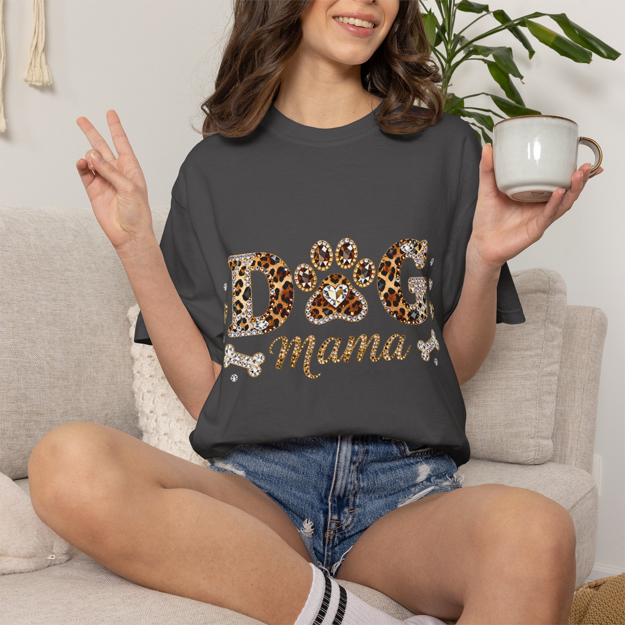 Faux Diamond Print Dog Mama Leopard Paw T-Shirt — Vintage Dog Mom Tee. Midnight Eye, LLC. 