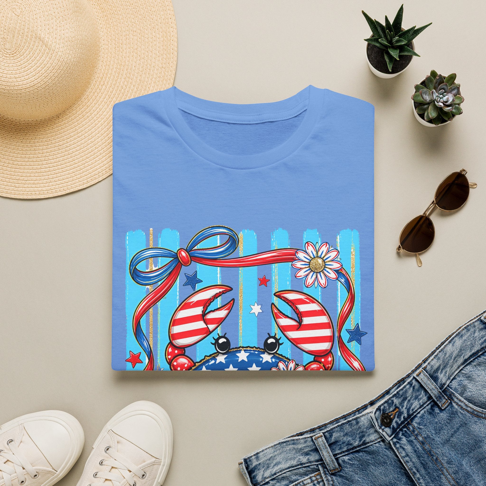 Patriotic Crab T-Shirt — American Flag Red White Blue Beach Tee Patriotic Crab T-Shirt — Preppy Cute and Funny Crab Tee. Midnight Eye, LLC.