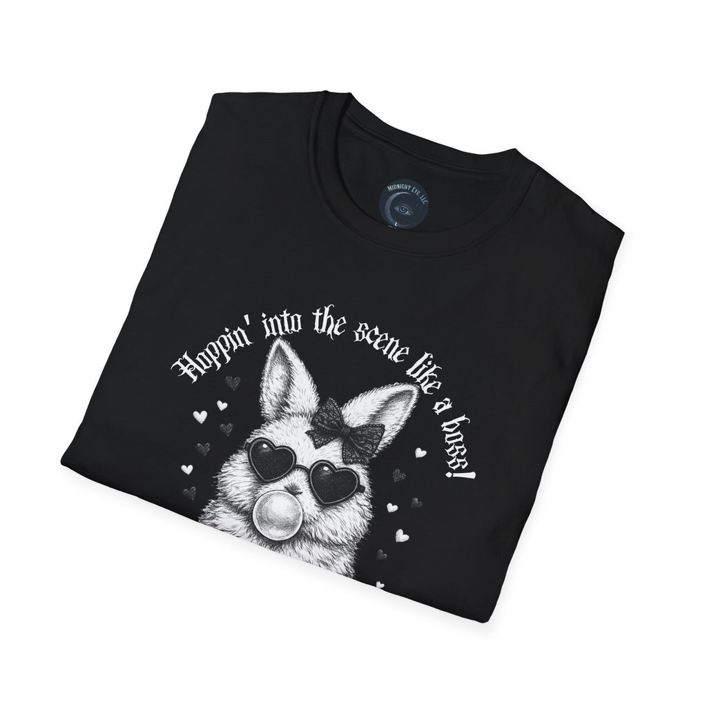 Retro Goth Bunny T‑Shirt — Vintage Monochrome Gothic Tee - Dark Aesthetic T-Shirt - Midnight Eye, LLC