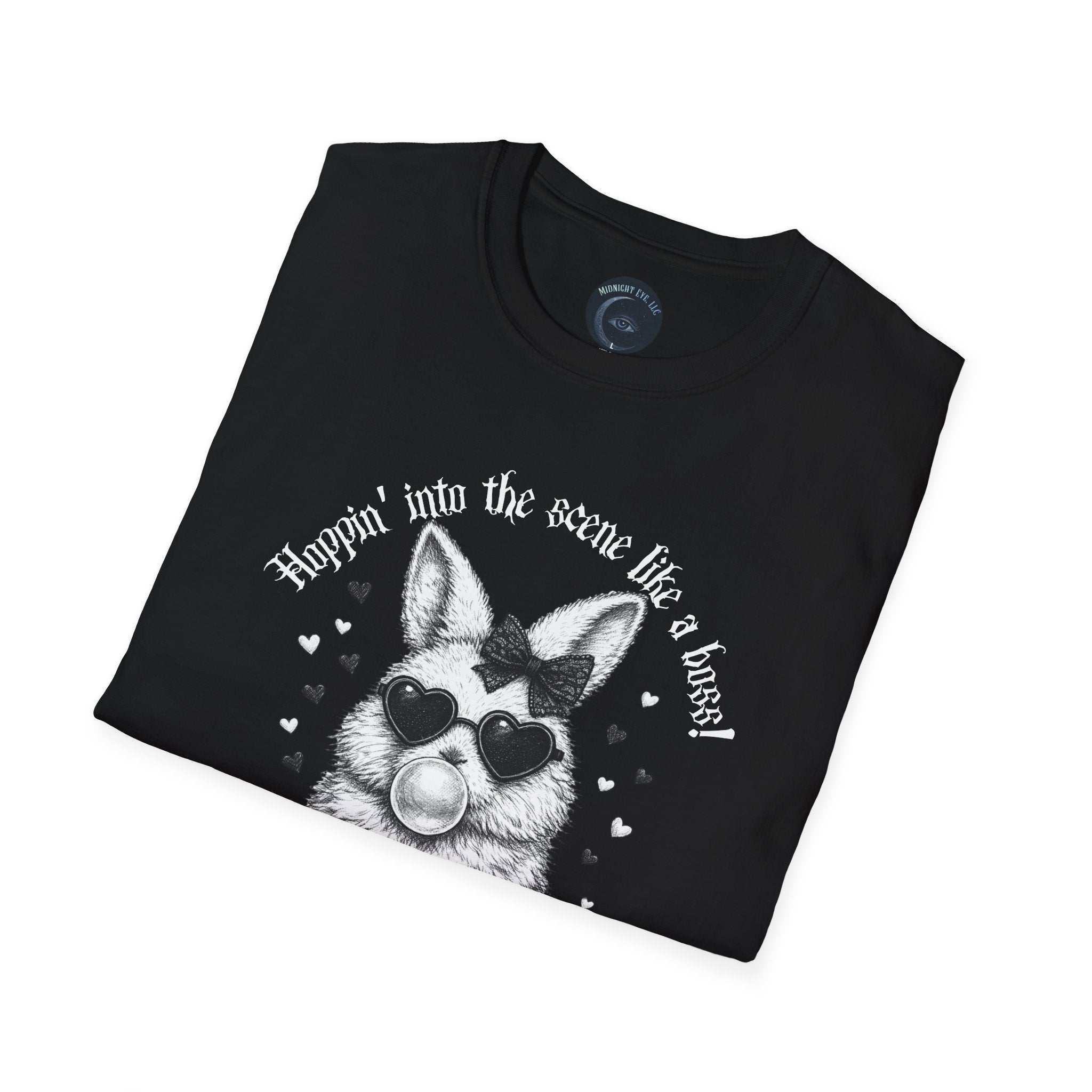 Retro Goth Bunny T‑Shirt — Vintage Monochrome Gothic Tee - Dark Aesthetic T-Shirt - Midnight Eye, LLC