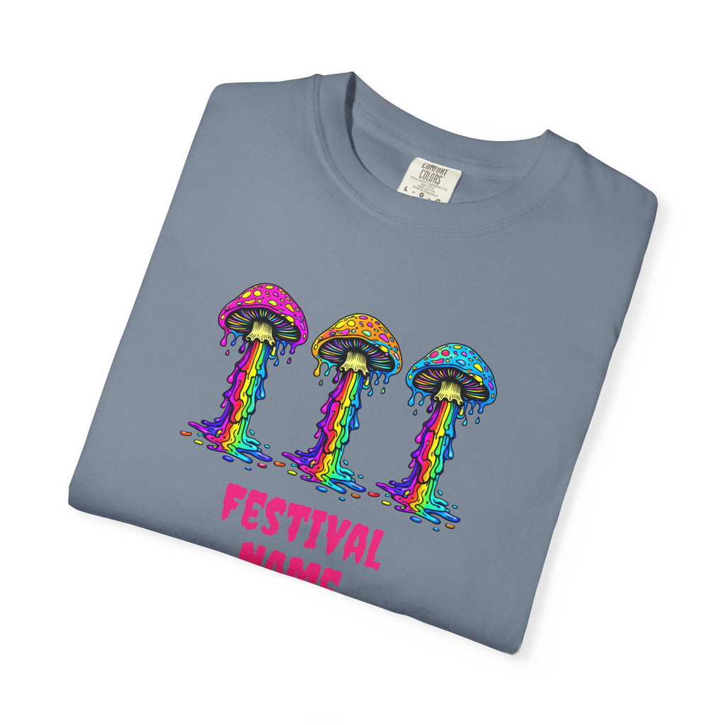 Personalized Rave Mushroom T-Shirt – Festival Tee. Enter Text and Year of Your Festival - Midnight Eye, LLC