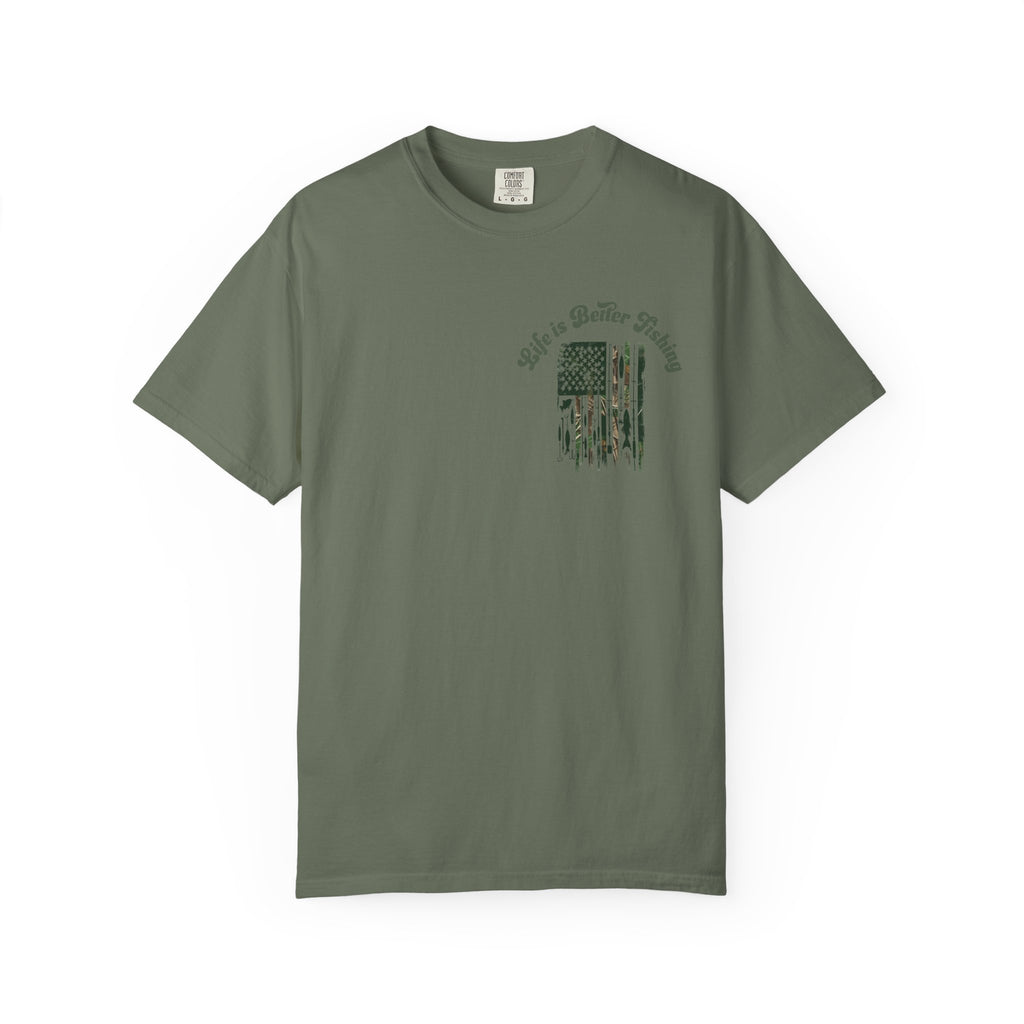 Fishing Flag T-Shirt — "Life is Better Fishing" Graphic Tee - Patriotic Tee - Father's Day T-Shirt - Midnight Eye, LLC