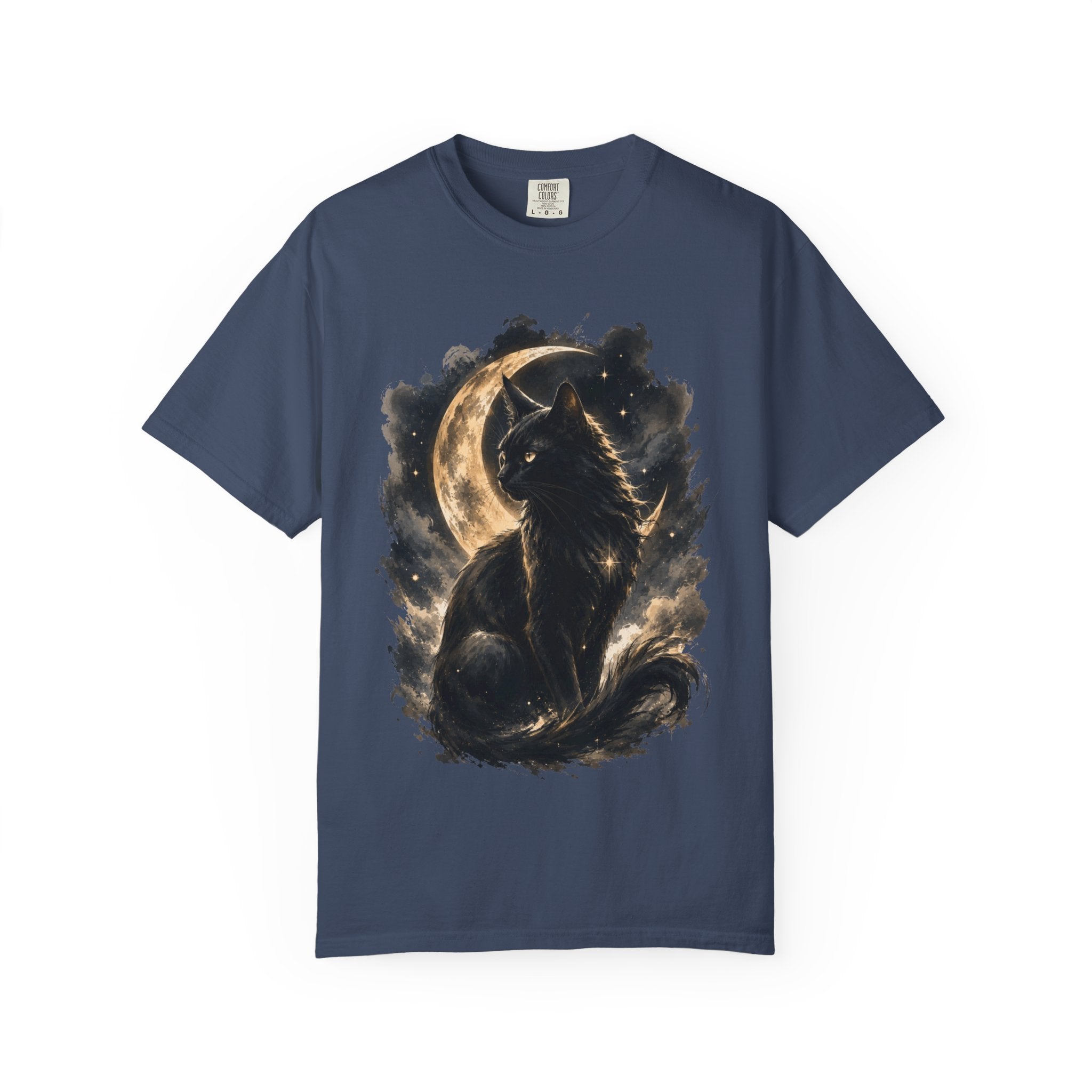 Black Cat Mystical Moon Graphic T-Shirt - Gothic Black Roses Tee