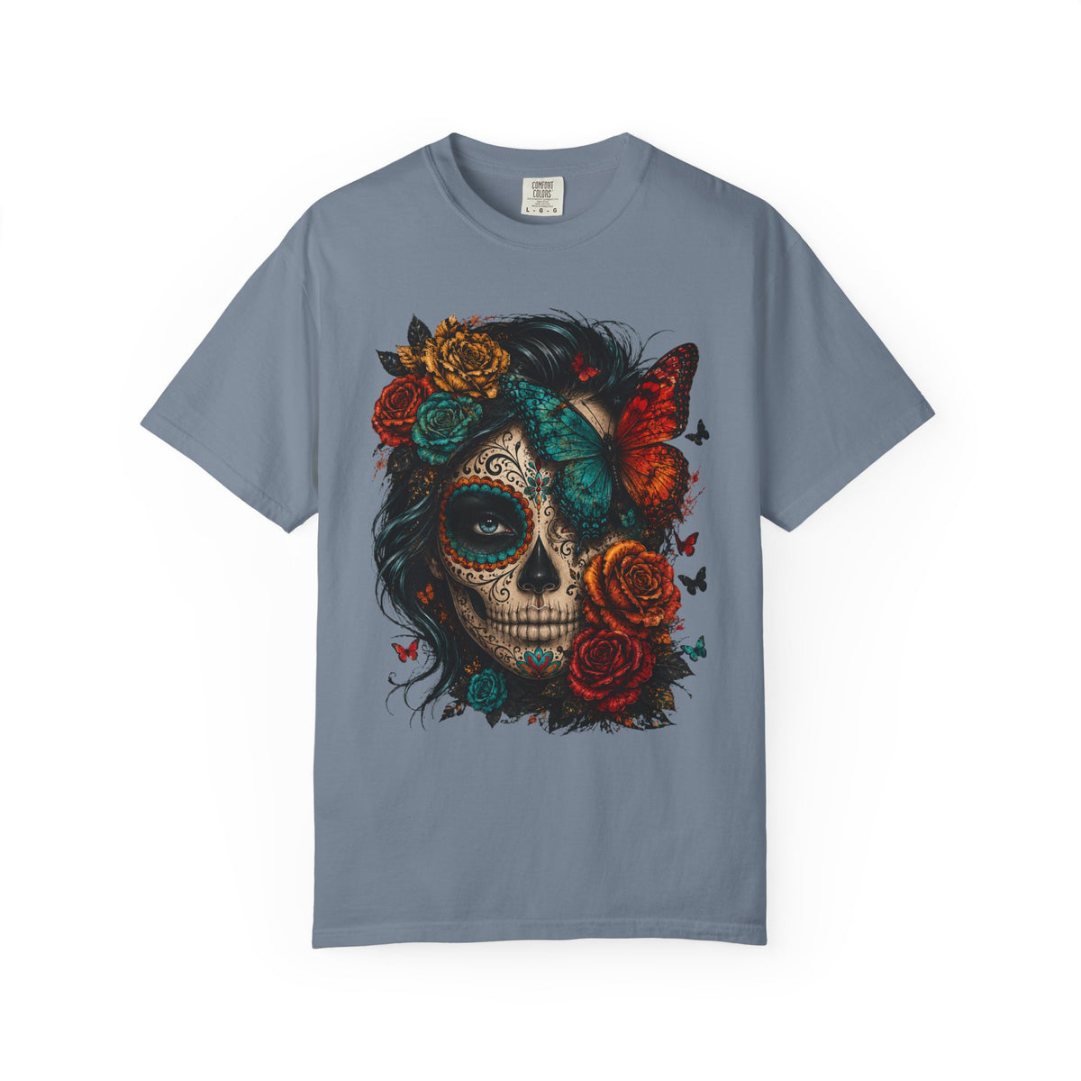 Day of the Dead Sugar Skull T-Shirt — Floral Calavera Graphic Tee. Midnight Eye, LLC.