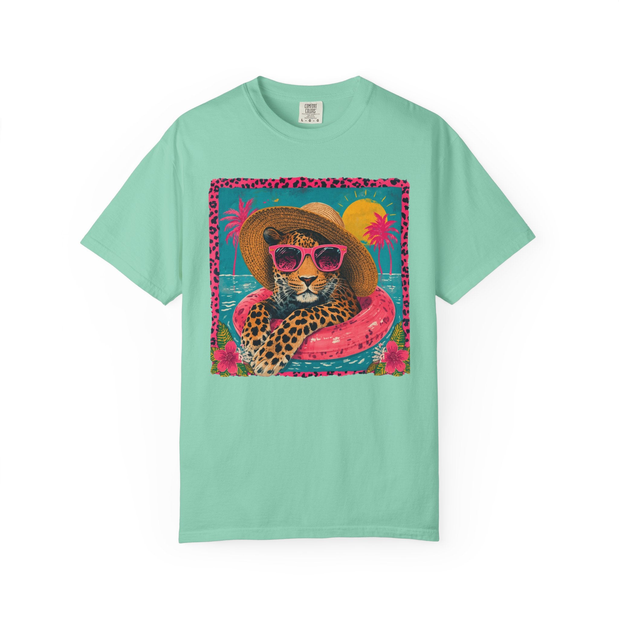 T-Shirt — Tropical Leopard in Sunglasses Summer Graphic - Sassy Vacation T-Shirt. Midnight Eye, LLC.