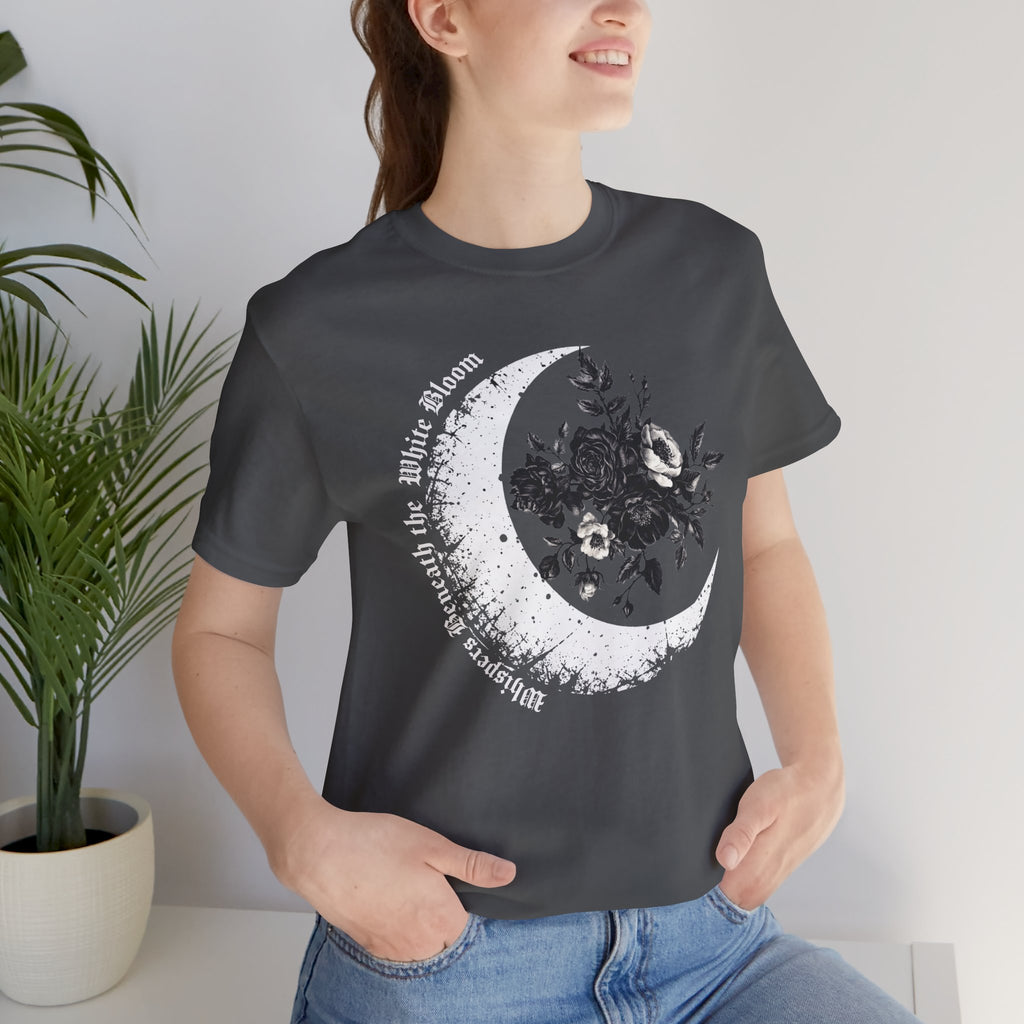Moonflower Moon Tee — Floral Crescent Moon Graphic T-Shirt - Gothic Moon & Flowers Tee