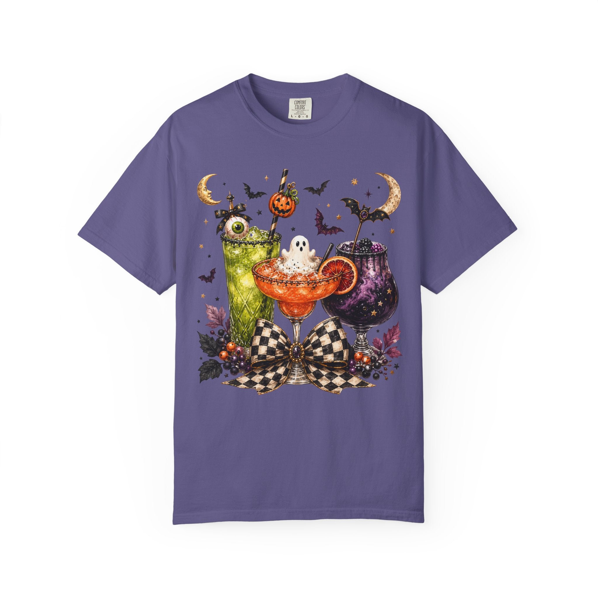 Halloween Cocktail T-Shirt — Spooky Drinks, Cute Bats & Pumpkins. Midnight Eye, LLC