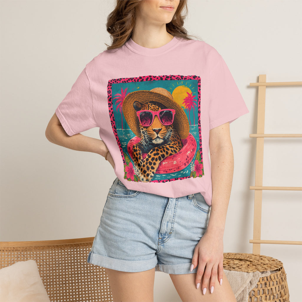 T-Shirt — Tropical Leopard in Sunglasses Summer Graphic - Sassy Vacation T-Shirt. Midnight Eye, LLC.