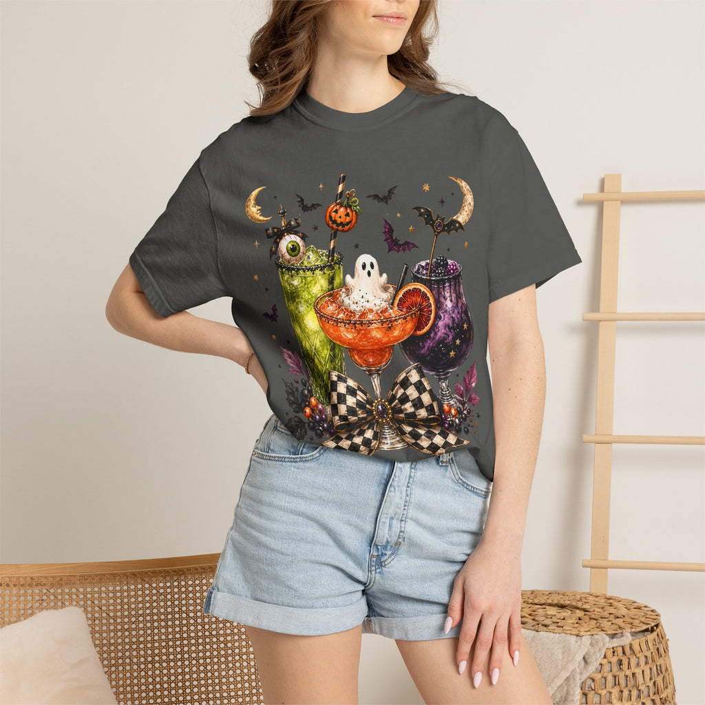 Halloween Cocktail T-Shirt — Spooky Drinks, Cute Bats & Pumpkins. Midnight Eye, LLC