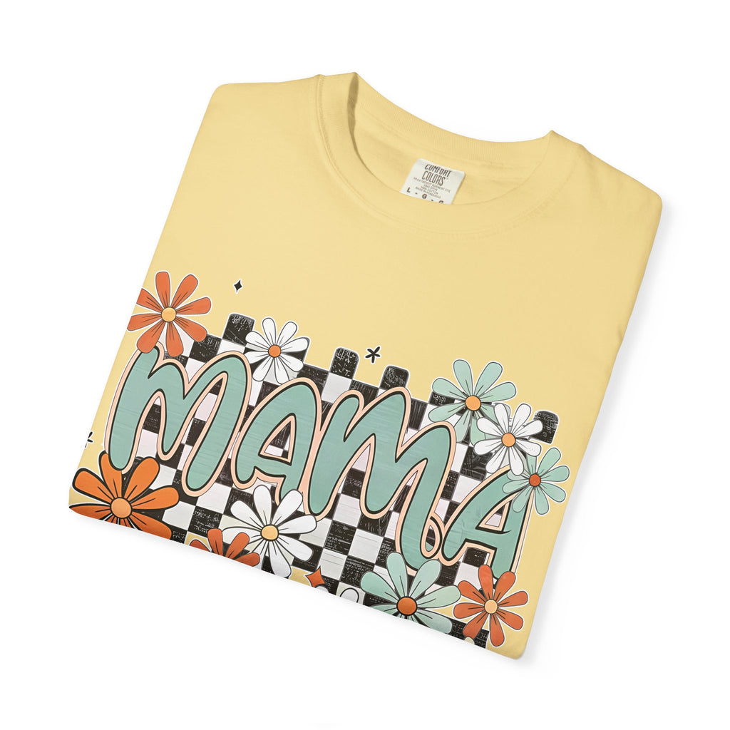 Mama Floral Graphic T-Shirt — Retro Checkerboard Mom Tee