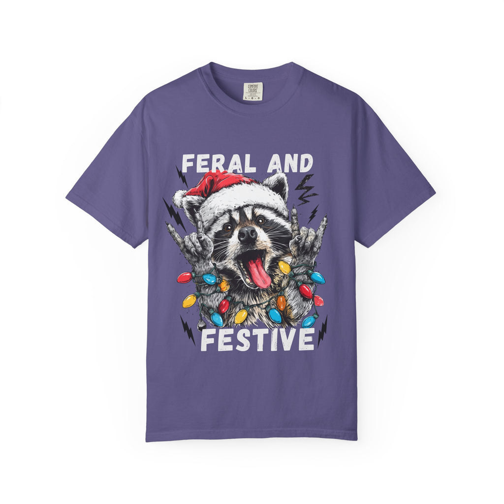 Feral and Festive Funny Raccoon Christmas T-Shirt - Racoon Graphic T-Shirt