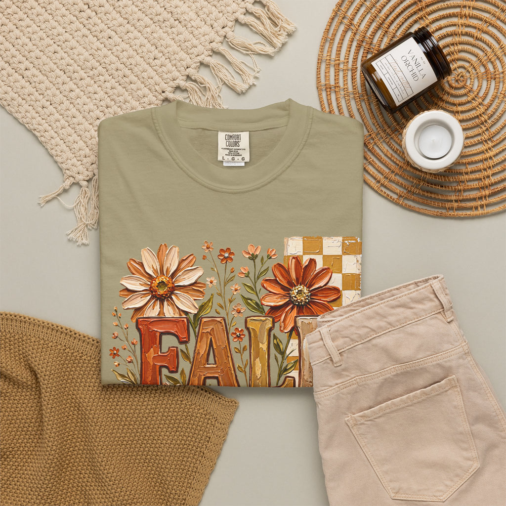 Fall Floral Pumpkin T-Shirt — Rustic Autumn Graphic Tee. Midnight Eye, LLC