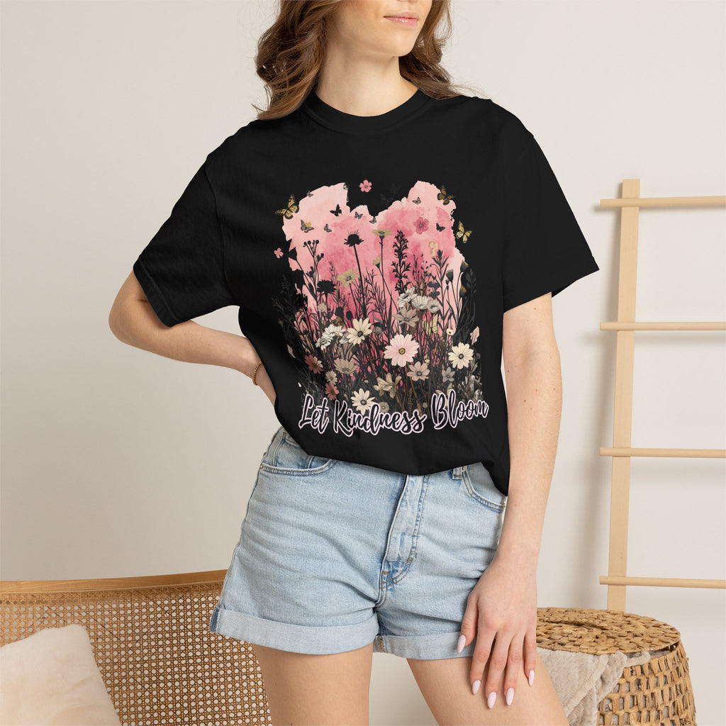 Let Kindness Bloom T-Shirt — Floral Garden Graphic Tee - Cute Motivational T-Shirt. Midnight Eye, LLC