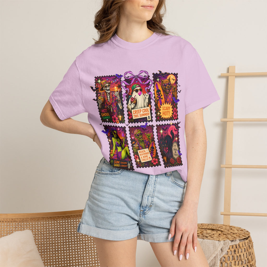 Halloween Witch Postage Stamp T-Shirt — Vintage Spooky Pin-Up Graphic Tee. Midnight Eye, LLC. 