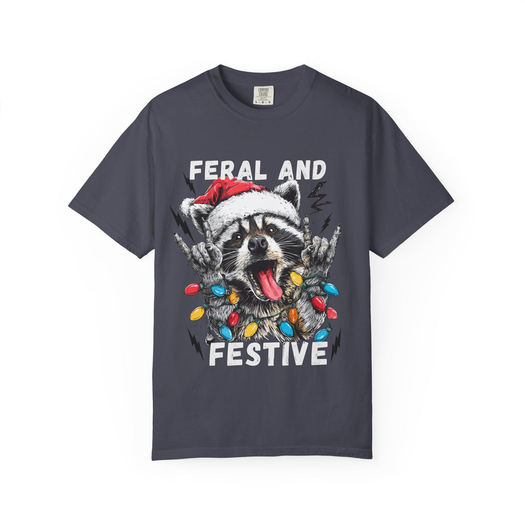 Feral and Festive Funny Raccoon Christmas T-Shirt - Racoon Graphic T-Shirt
