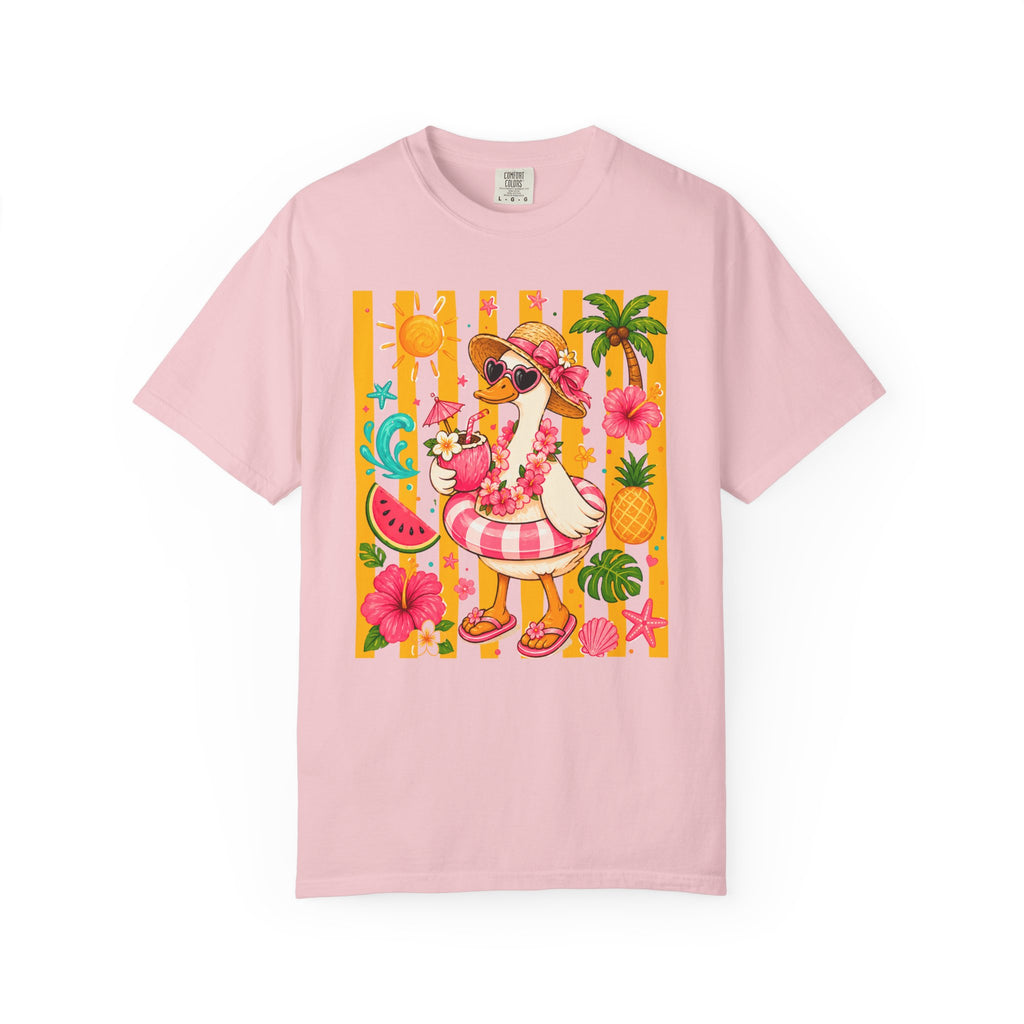 Silly Goose & Flamingo Tropical Beach Tee — Summer Vacation Shirt. Midnight Eye, LLC