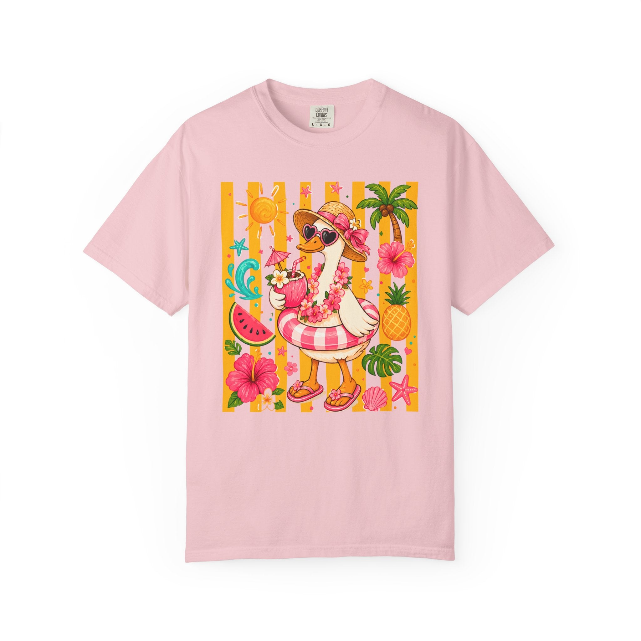 Silly Goose & Flamingo Tropical Beach Tee — Summer Vacation Shirt. Midnight Eye, LLC