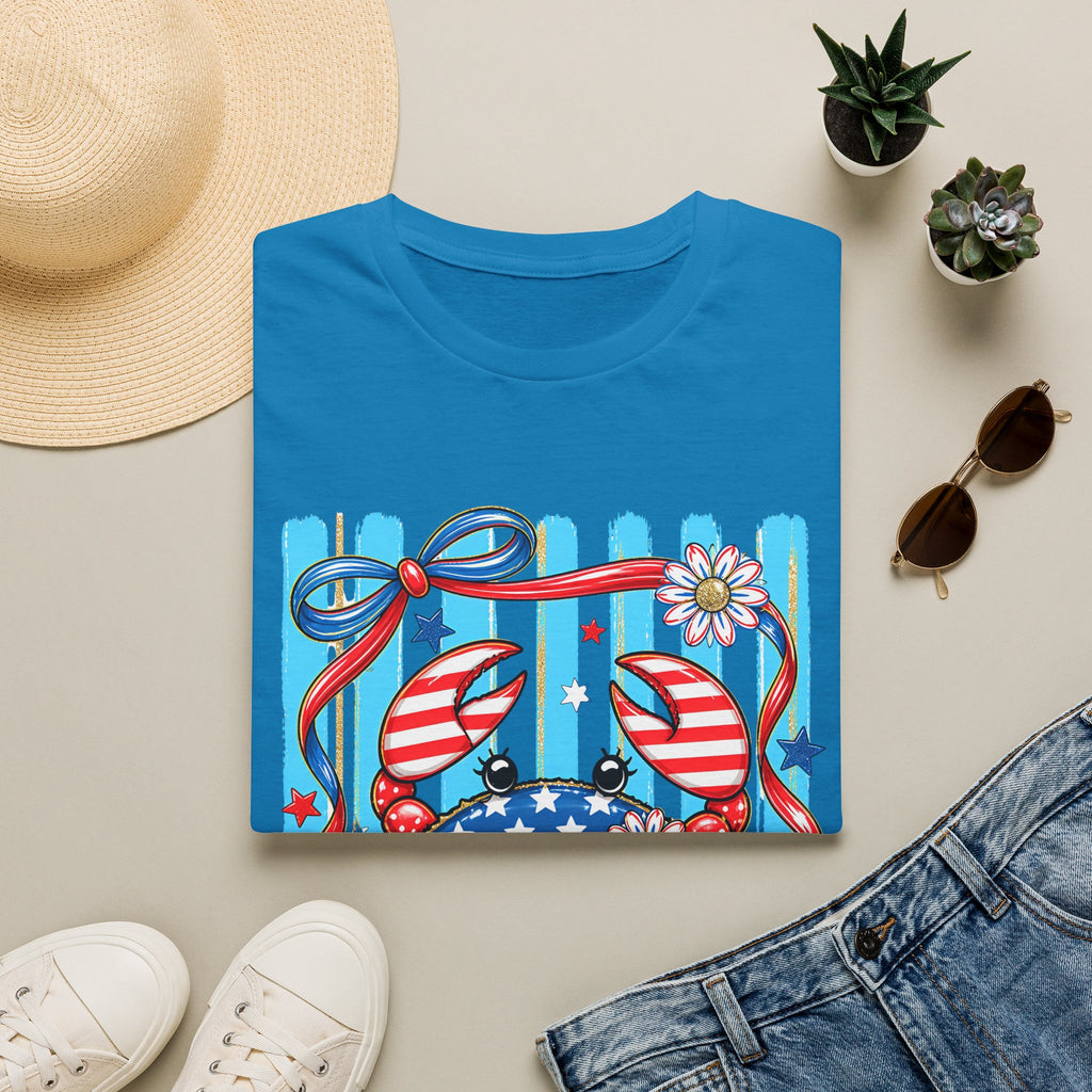 Patriotic Crab T-Shirt — American Flag Red White Blue Beach Tee Patriotic Crab T-Shirt — Preppy Cute and Funny Crab Tee. Midnight Eye, LLC.