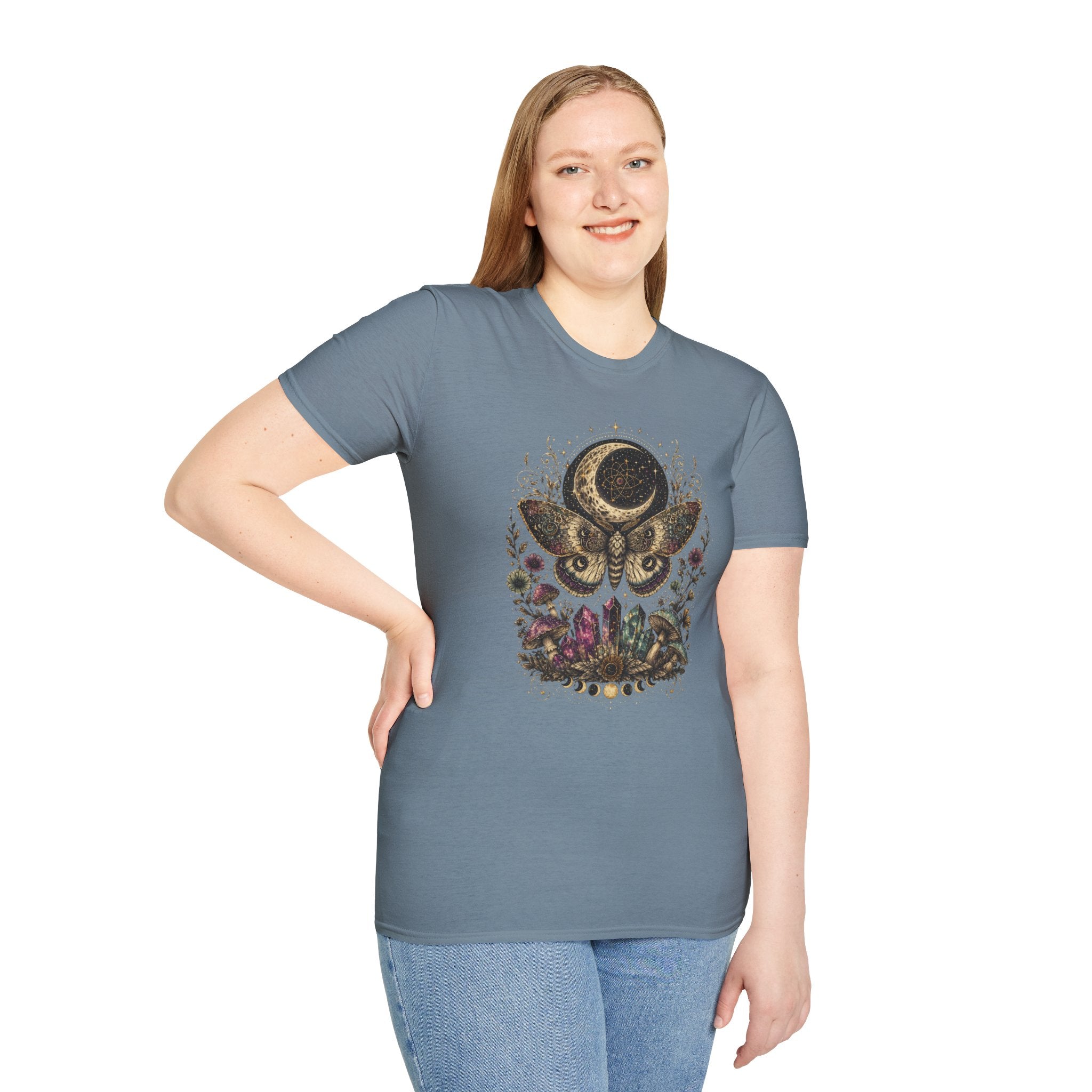 Mystic Moon Moth T-Shirt — Celestial Moth & Crescent Moon Graphic Tee - Midnight Eye, LLC