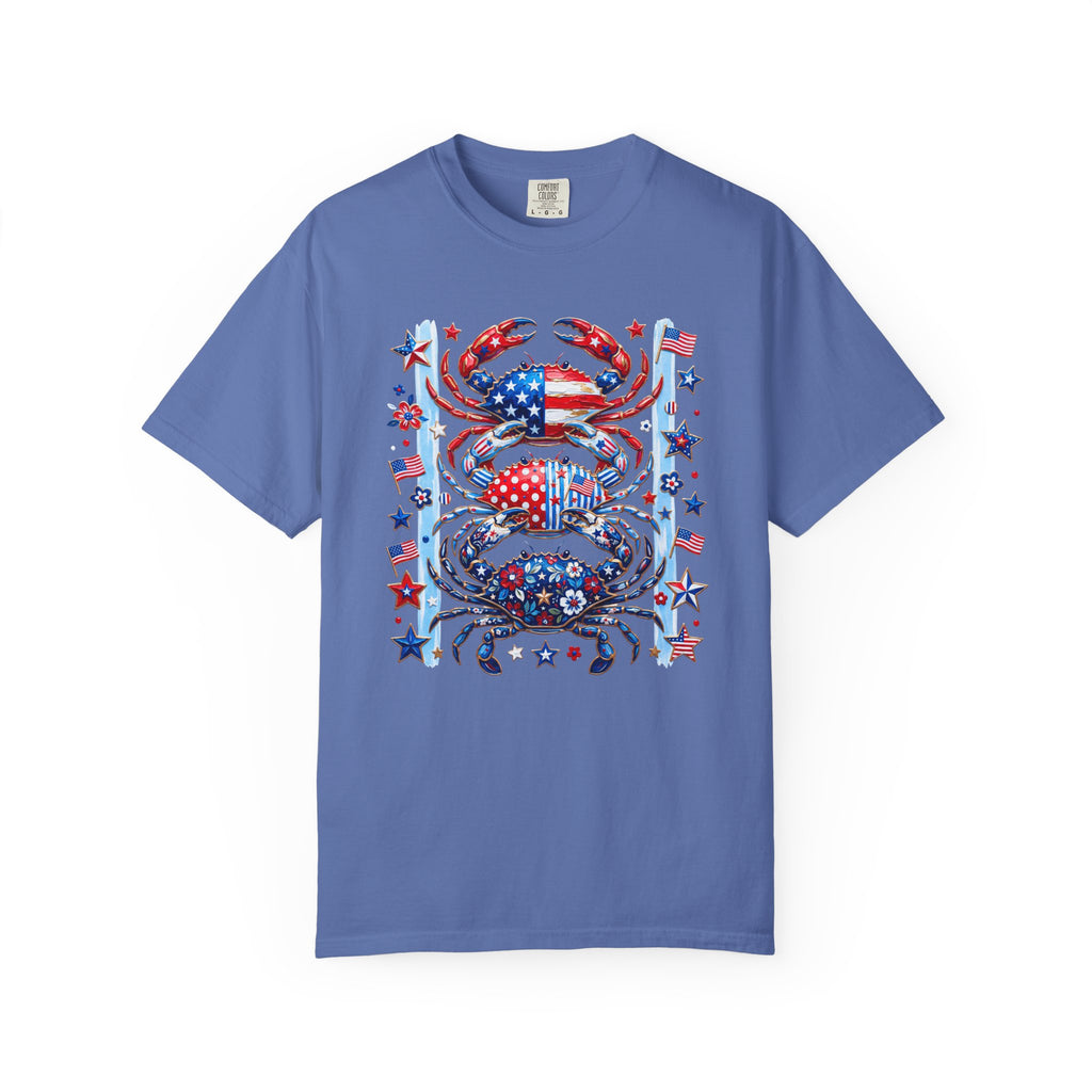Patriotic Crab T-Shirt — Red White Blue Fourth of July Tee - Faux Brushstroke Graphic Tee - Midnight Eye, LLC